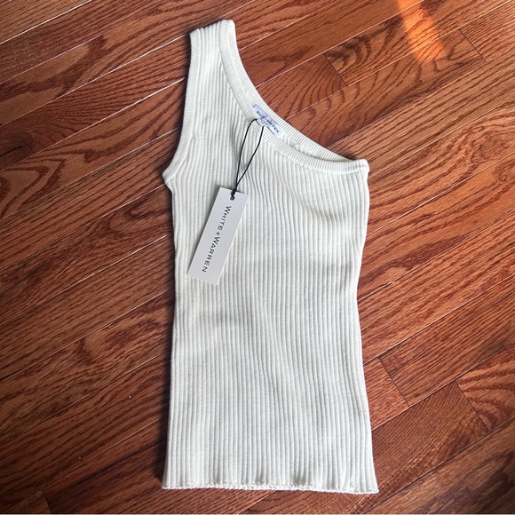 White + Warren Cream Ribbed One-Shoulder Top - Picture 1 of 5